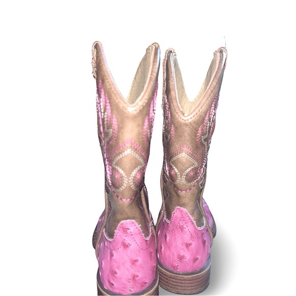 Roper Girls Bumps Faux Ostrich Square Toe Cowboy Mid Calf Boots Size 10 - Picture 4 of 6